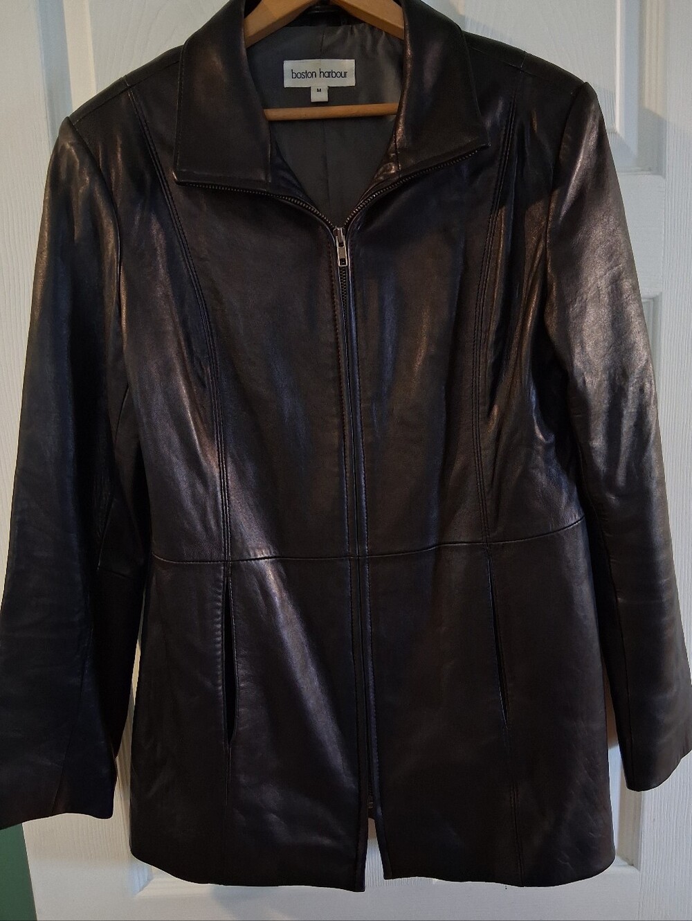 Boston Harbour Women's Black Leather Zip-Front Jacket